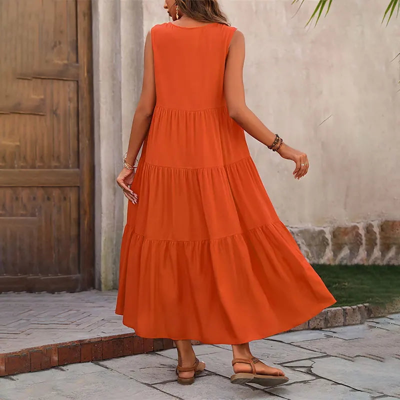 Vestido Sem Mangas com Decote em V – Casual e Sofisticado